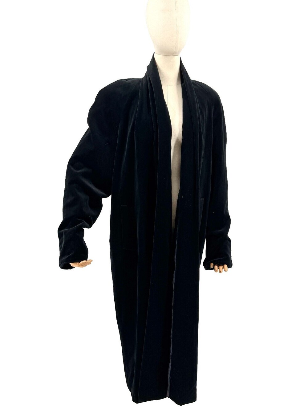 Vintage 80s JS Collections Black Cotton Velvet Duster Coat